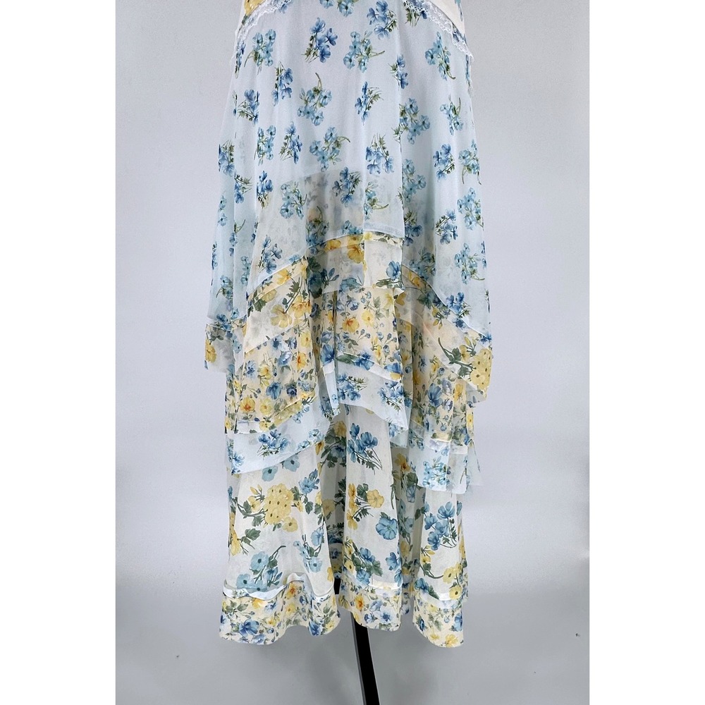 Altar'd State Belci D112 Blue Yellow Floral Tiered Ruffle Maxi Skirt Size M NWT - Picture 2 of 16